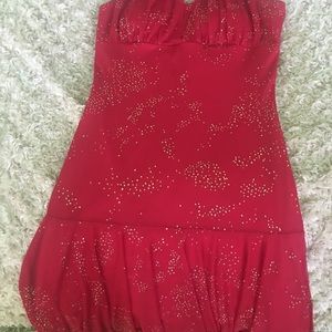 Red sequence party dress.